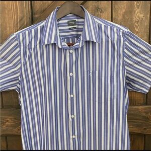 Arrow USA 1851 Fitted Wrinkle Free Blue White Striped Button Shirt XXL